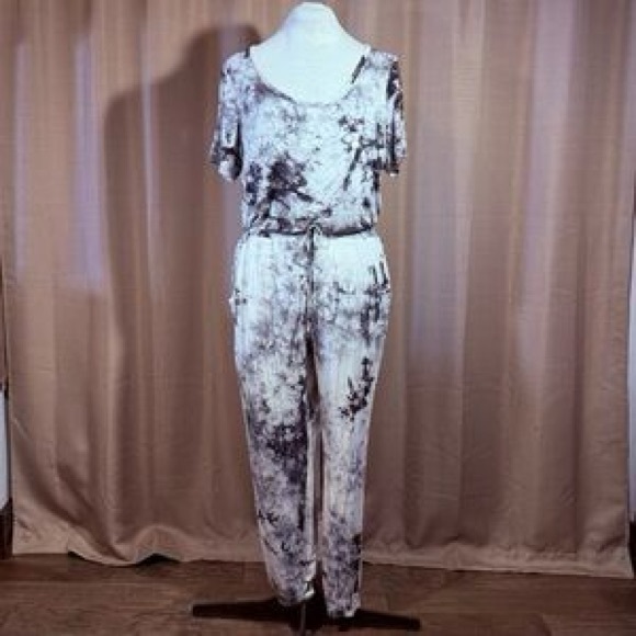 Studio Badgley Mischka Monochrome Black White Tie-Dye Romper Jumpsuit M L - Picture 6 of 6